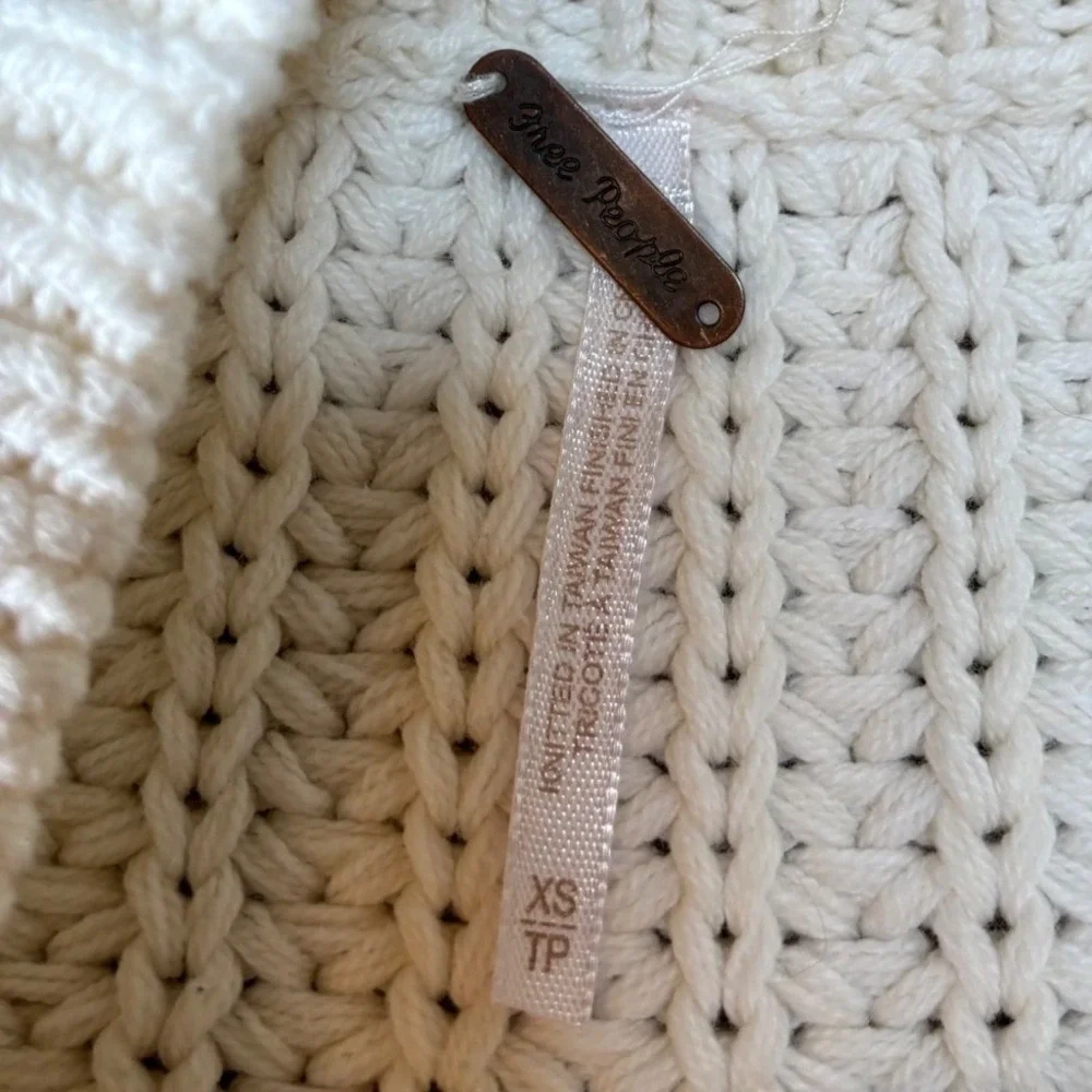 Free People Womens Bell Song Cream Cable Knit Long Sleeve Pullover Sweater XS